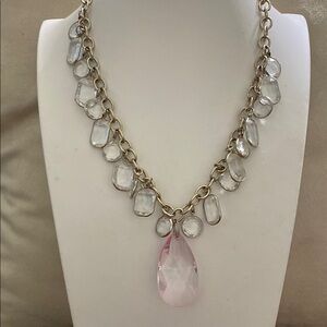 Banana Republic Gold Necklace with Pink and Clear Accents